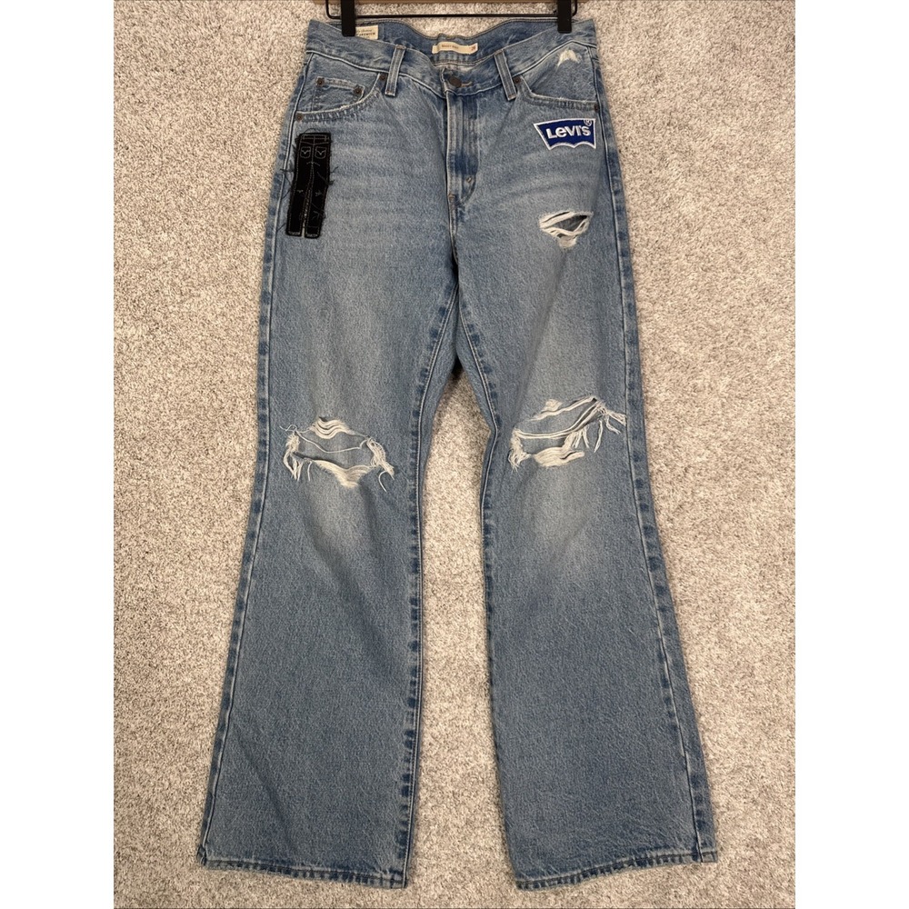 Levis Baggy Boot Jeans Womens W26 L31 Patch Distressed‎ High Rise Bootcut
